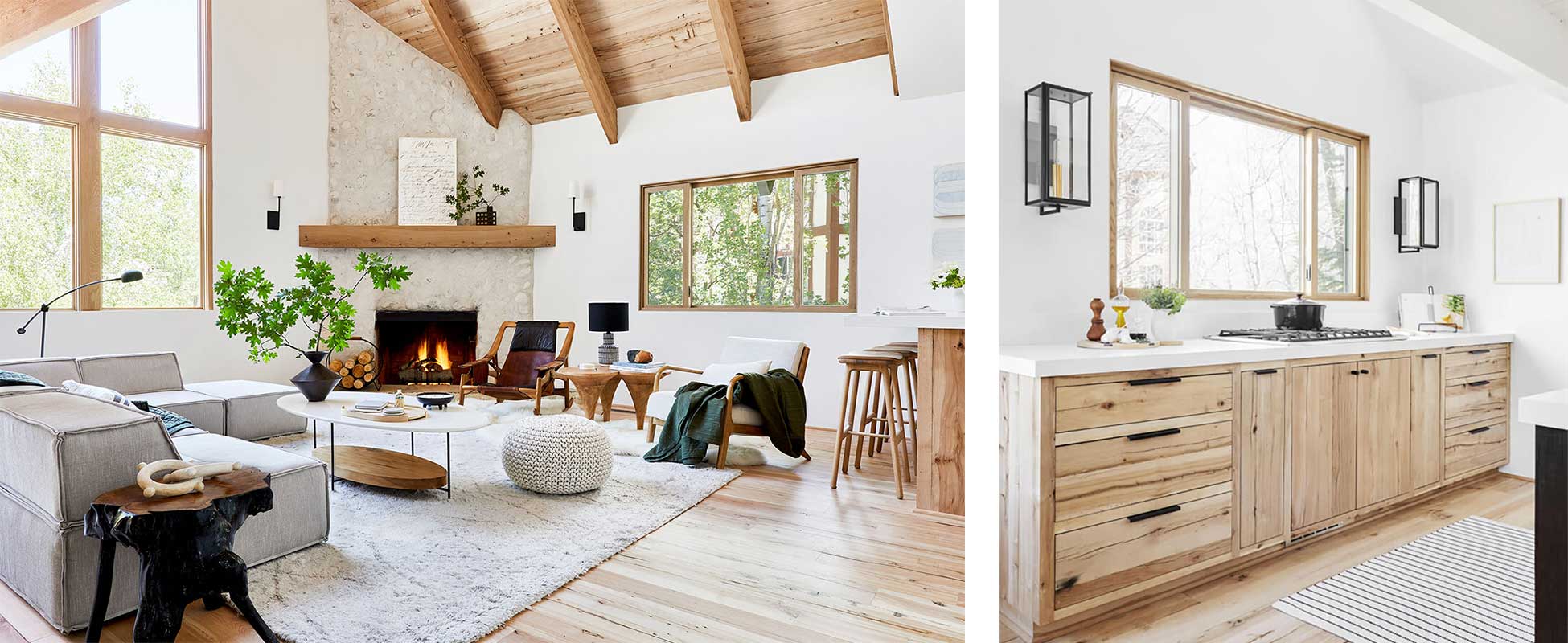 Emily Henderson Mountain House Living Room featuring Marvin windows.