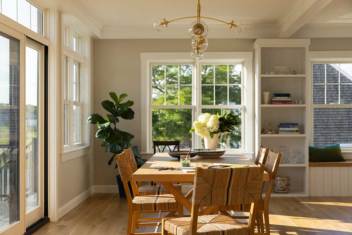 Dining room with Marvin Elevate double hung window and sliding French door