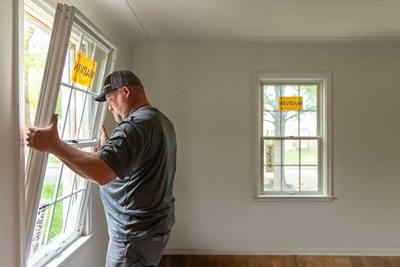 Man installing Marvin window