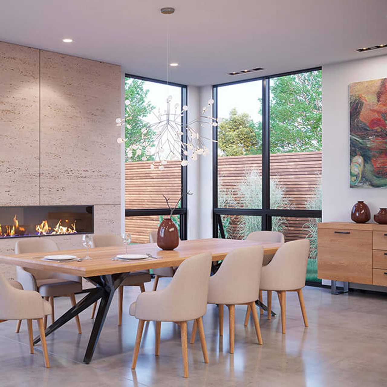 Large Modern Dining Room With Signature Modern Awning Windows